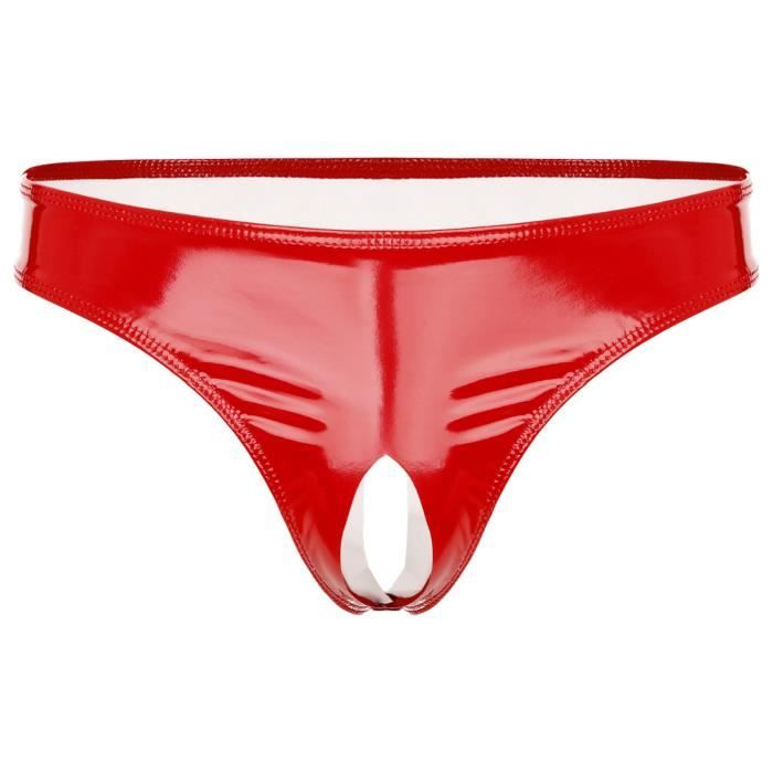 Iixpin String Sexy Homme Ouvert Jockstrap Cuir Verni Wetlook Bikini