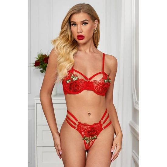 Ootday Ensemble Lingerie Lc Rouge Dentelle Sexy Rouge