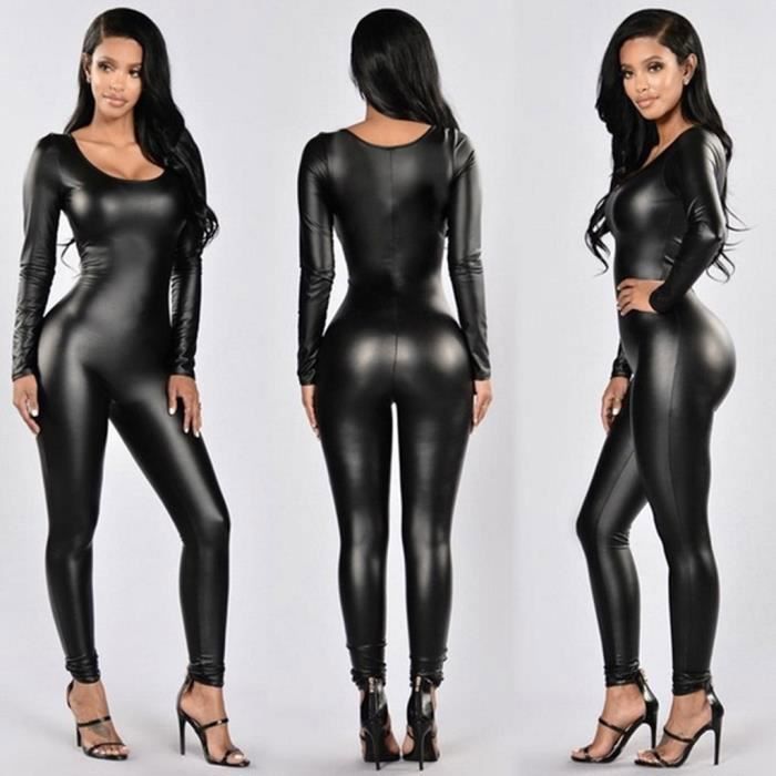 Femmes En Cuir Fermeture Clair Ouvert Entrejambe Lingerie Lastique
