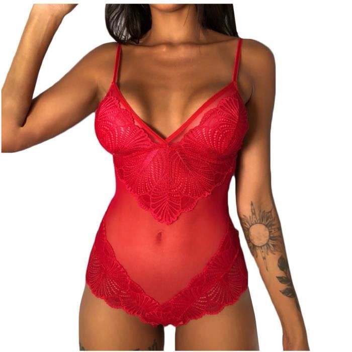 Sasaquoy Body Femmes Dentelle Lingerie V Neck Lace Babydoll Short