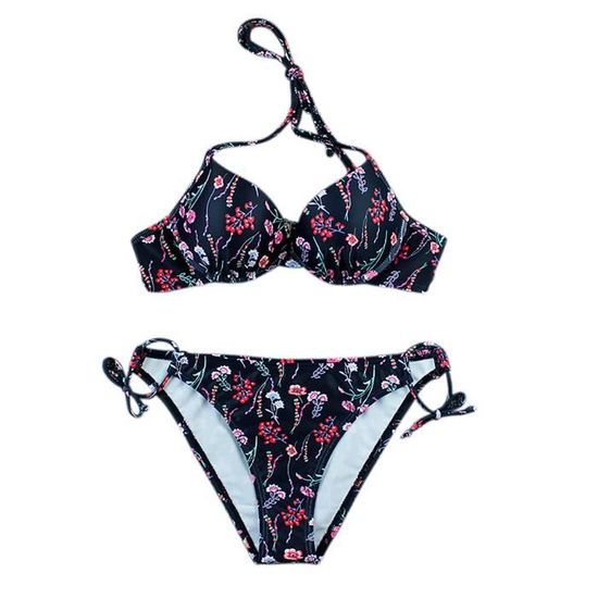 Bikini Maillot De Bain Femme Dos Nu Taille Haute Fendu Noir Cdiscount