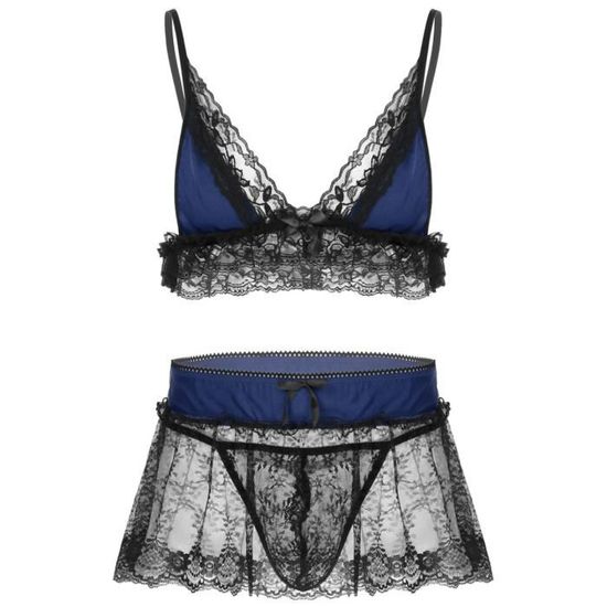 Yonghs Fr Lingerie Sissy Homme Sexy Dentelle Soutien Gorge String
