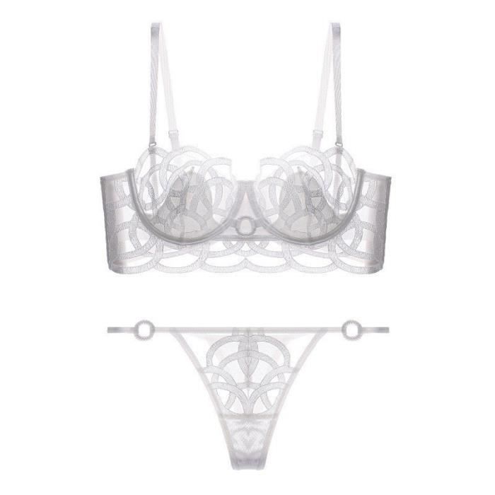Ensemble Lingerie Femme Couleur Unie Dentelle Maille Haute Qualite Sexy