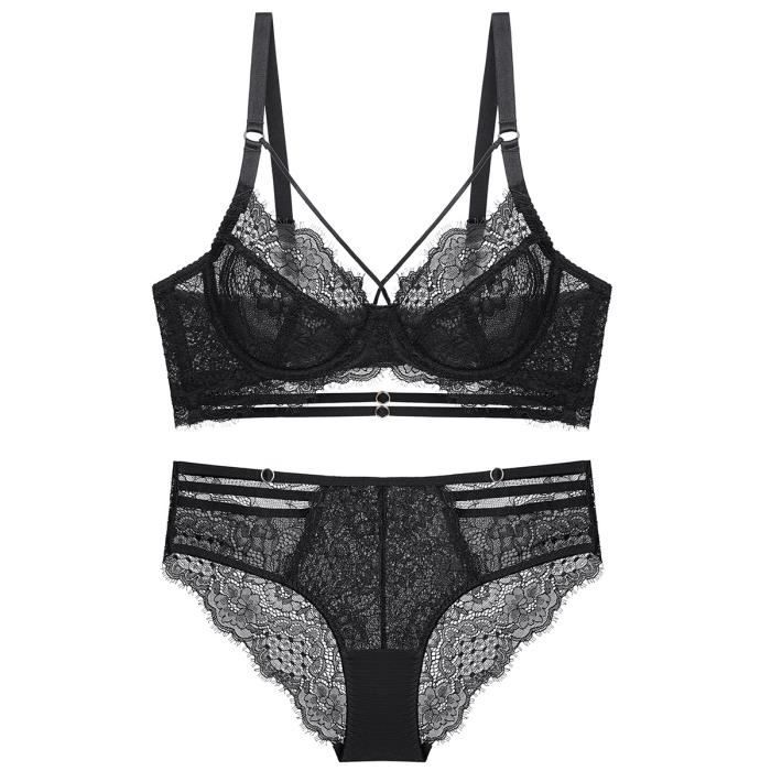 Ensemble Lingerie Femme Dentelle Sexy Ultra Fine Sans Eponge