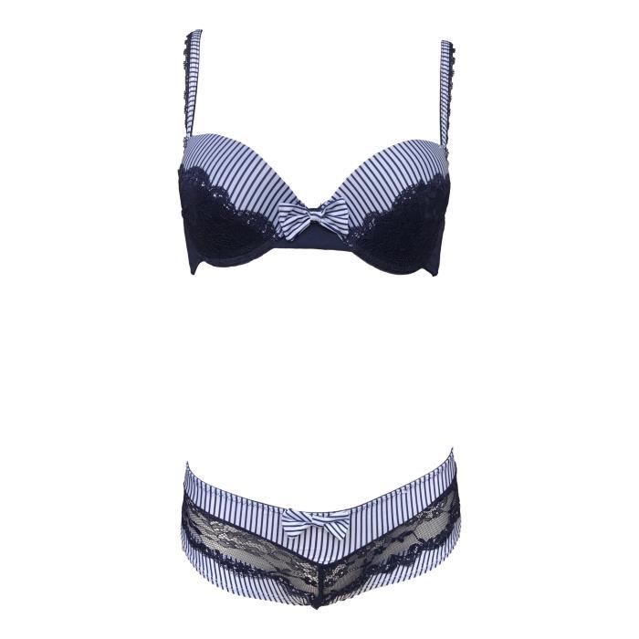 Ensemble Lingerie Soutien Gorge B Push Up Et Culotte Bleu Et Blanc Rayures Bleu Cdiscount
