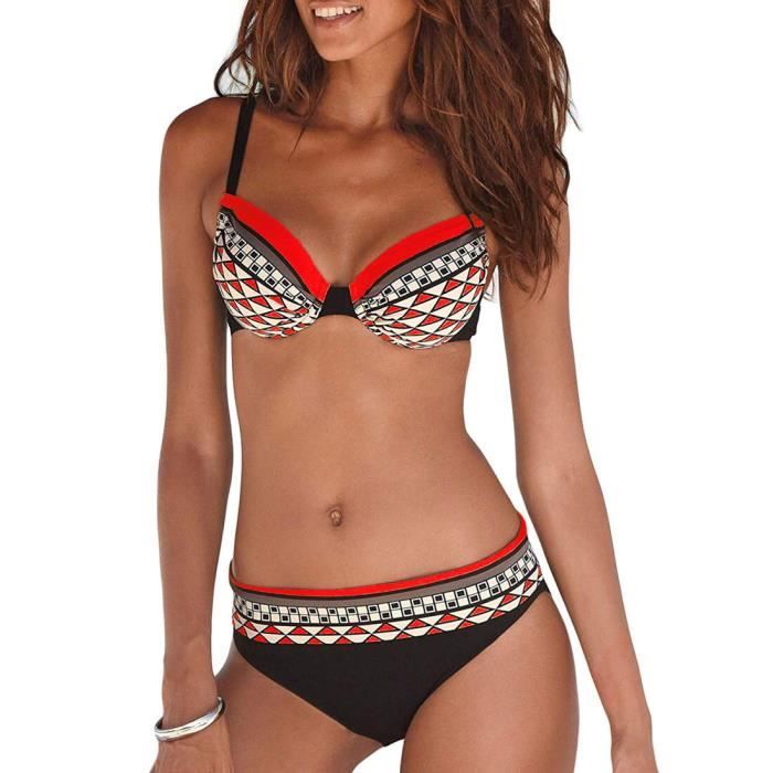 Maillot De Bain Une Pi Ce Imprim Bikini Set Red Blanc Femme Adulte Blanc Cdiscount