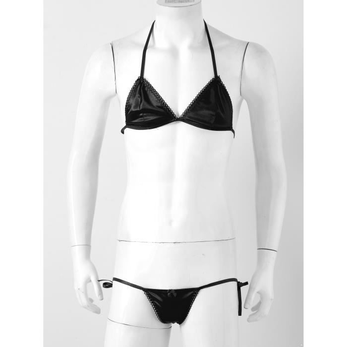 Iixpin Ensemble Lingerie Sissy Homme Sexy Bikini Dos Nu Sous V Tement