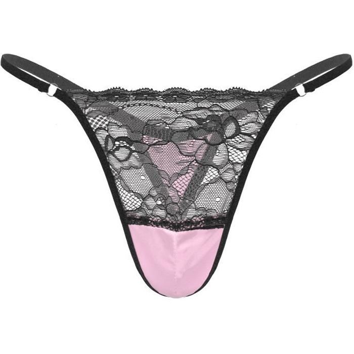 Yizyif String Homme Sexy Erotique Tanga Dentelle Satin Lingerie Sissy