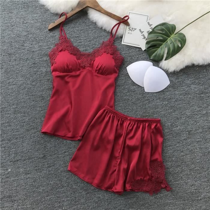 Funmoon Femmes Sling Satin Sexy Lingerie De Nuit Ensemble Dentelle