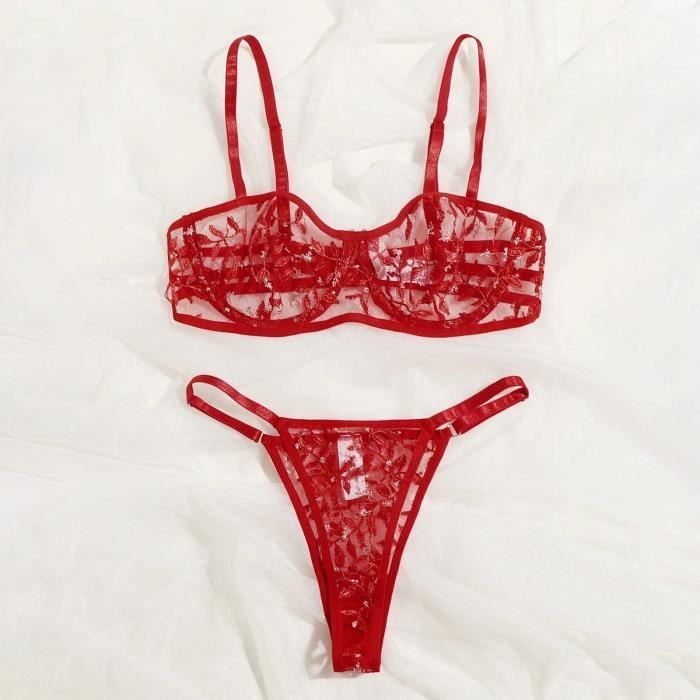 Sexy G String Fleurs Broderie Bralette Dentelle Soutien Gorge Bustier Lingerie String N