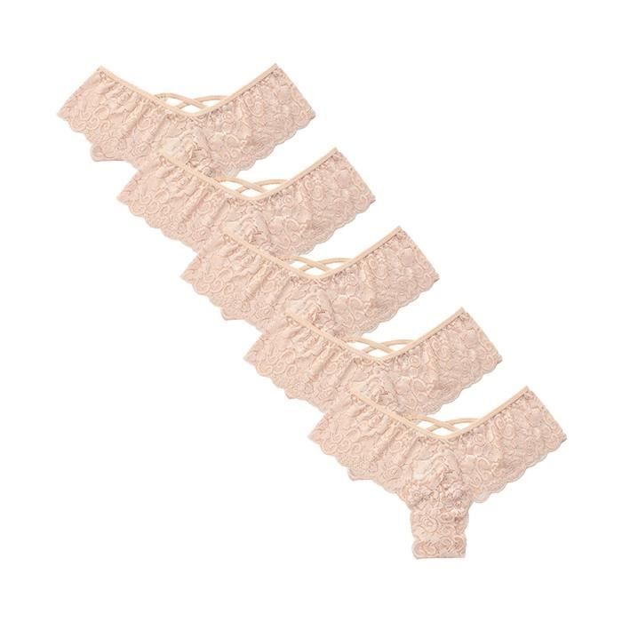 String Tanga Ensemble De Pantalons Pour Femmes En Dentelle En Lingerie Douce Lot De Beige