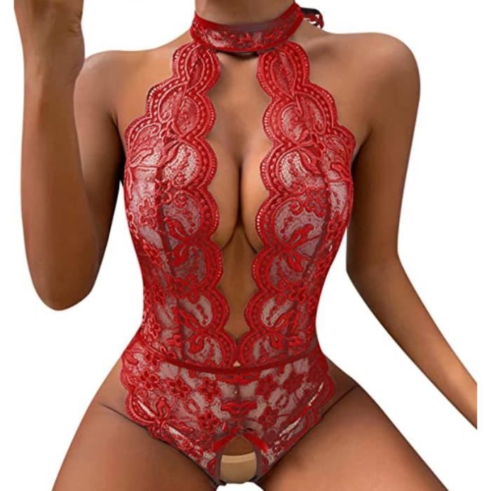Combinaison Lingerie Sexy Femme Dos Nu En Dentelle Rouge Marque