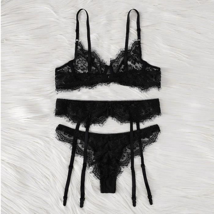 Porte Jarretelle Mode Femmes Sexy Dentelle Soutien Gorge Lingerie Slips