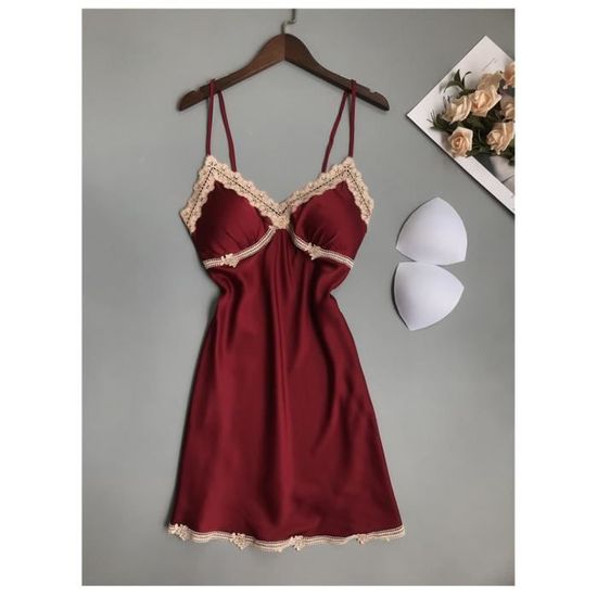 Pyjama sexy Nuisette en satin et dentelle lingerie FRKQz4 Z415 wine red Cdiscount Prêt à
