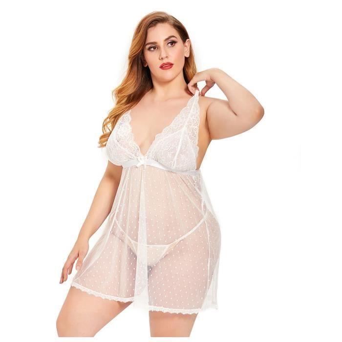 New Sexy Plus Size Lingerie Lace Nightwear Deep V Sleepwear V Tements