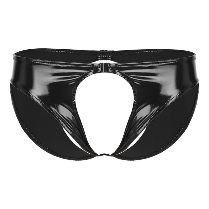 Iiniim String Cuir Verni Sexy Homme Culotte Ouvert Entrejambe Cuir Simili Jockstrap Gay Latex