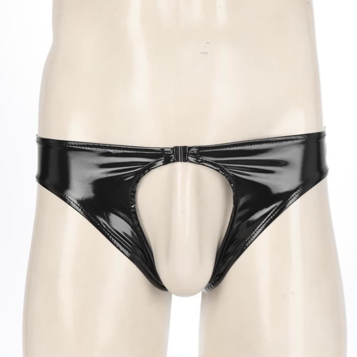Iiniim String Cuir Verni Sexy Homme Culotte Ouvert Entrejambe Cuir Simili Jockstrap Gay Latex