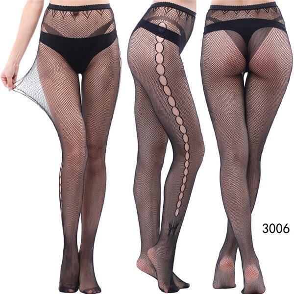 Bas Luckymily bas en résille noire transparente collants longs pour femmes Lingerie Sexy