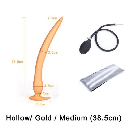 Médium doré creux Plug anal super long gonflable pour hommes et