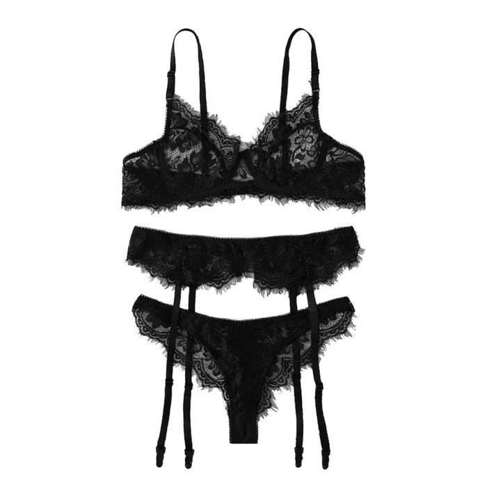 Porte Jarretelle Mode Femmes Sexy Dentelle Soutien Gorge Lingerie Slips