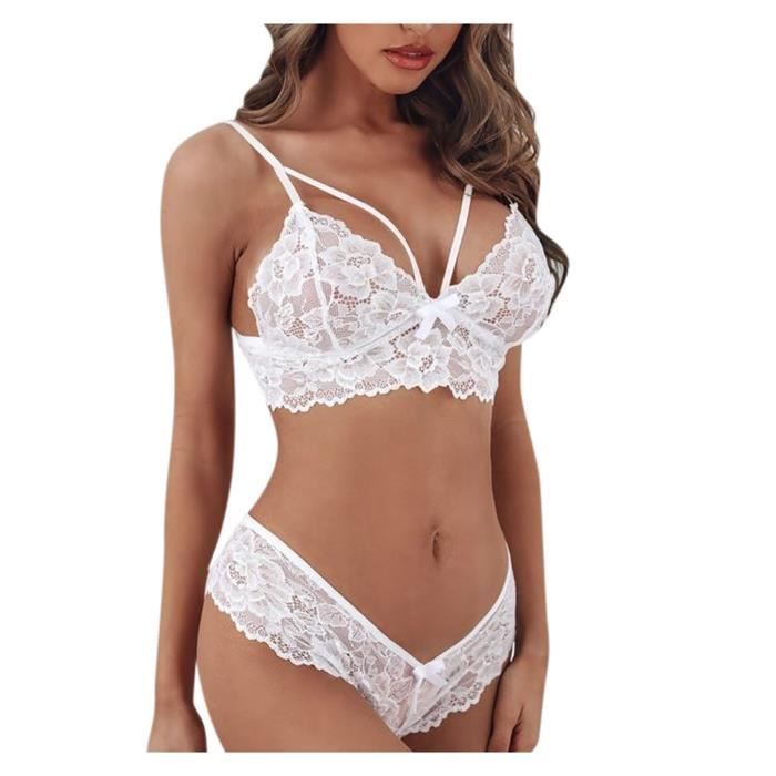 Femmes Plus Size Lingerie Corset Dentelle Floral Bralette Soutien Gorge Deux Pièces Sous