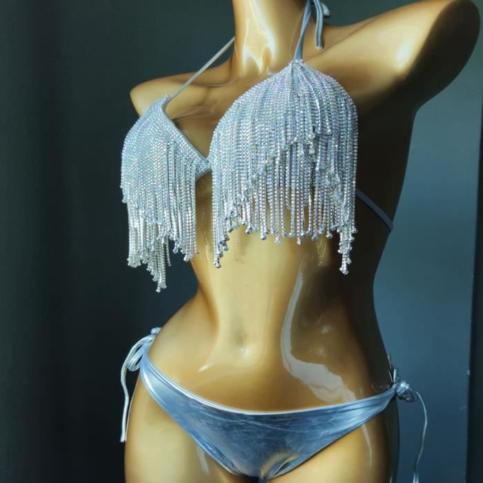 Maillot De Bain Bikini Avec Strass En Cristal Maillot De Bain Deux Pi Ces Avec Diamants