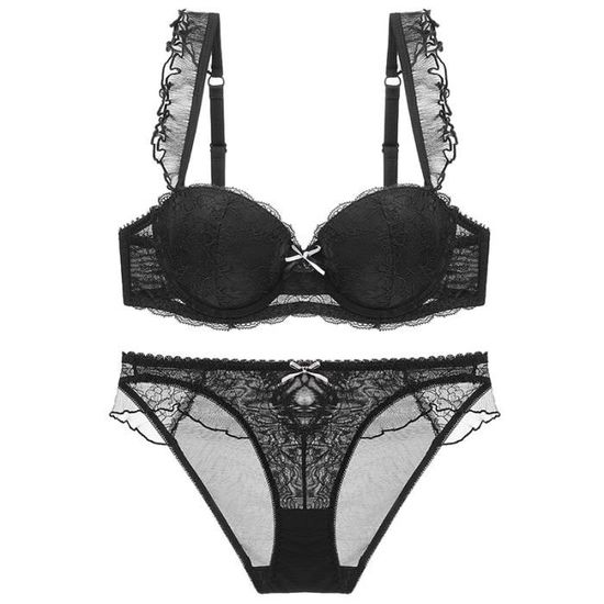 Ensemble Lingerie COORDONNES Sexy Lace Gathering Tissu Respirant Noir Noir Cdiscount