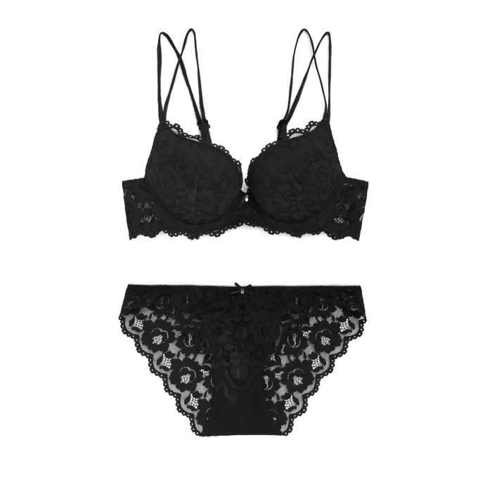 Ensemble Lingerie Femme Push Up Dentelle Armature COORDONNES Noir