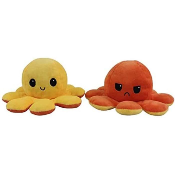 Jouet en Peluche de Poulpe Flip Double Face, Jouet en Peluche Lavable poupée réversible Doux Peluche Cadeau(Jaune + orange)