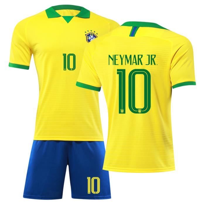Bresil Maillot de Foot Short Football Soccer NO.10 Neymar JR 2019 2020 Pas Cher Maillot Equipe de Bresil Football pour Adulte Homme