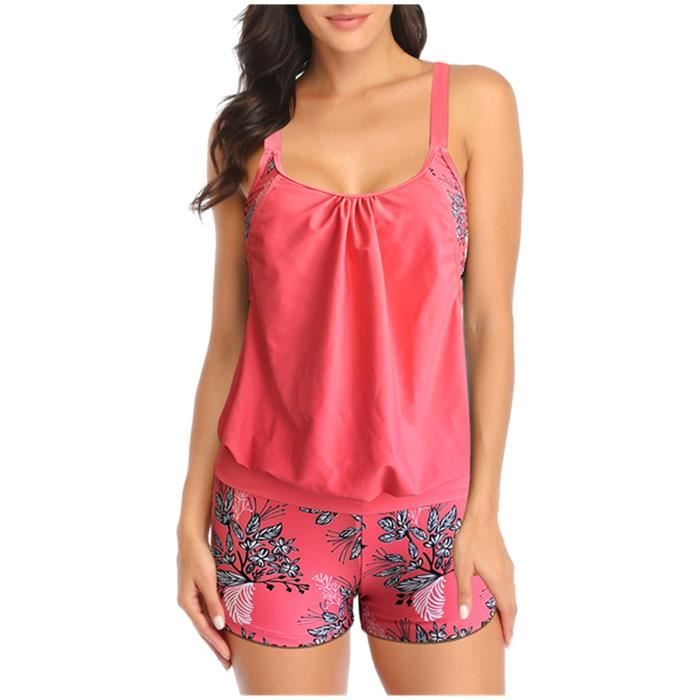 Dames Mode Dot Fleur Imprimer Gilet Jupe Maillot De Bain Split Bikini Boxer Femme Maillot De