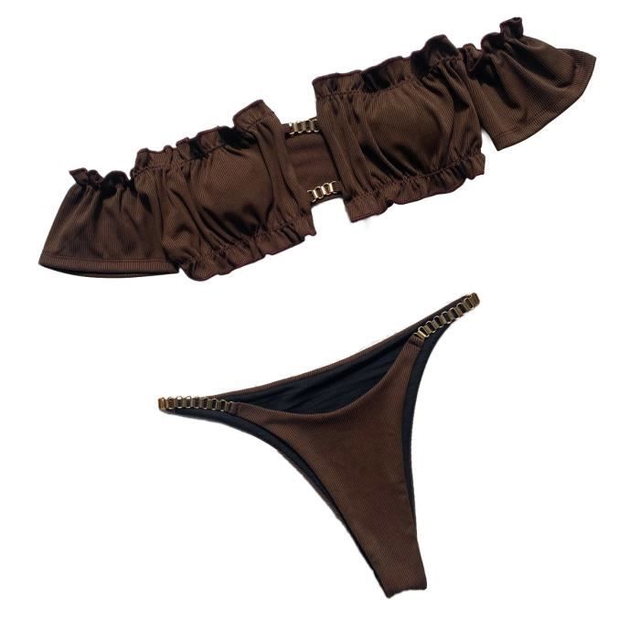 De Bain Pcs Set Bikini Set Solid Color Chain G String Taille High Taille Maillot De Bain Pour
