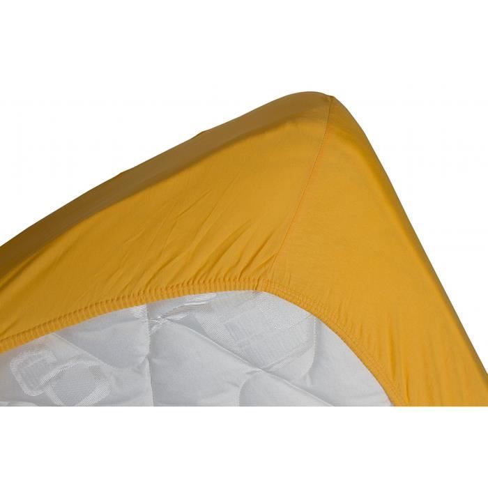 Drap housse jersey extensible DOUCEUR jaune or - 130x200