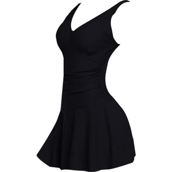 Maillot De Bain Femme Avec Jupette Grande Taille Bikini De Plage Noir