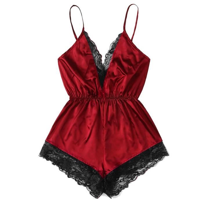 Mode Femmes Sexy Lingerie Fille Col En V Dentelle Splice Body V Tements De Nuit Bodydoll