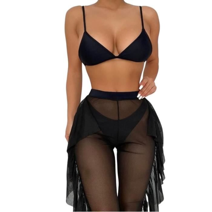 Maillot De Bain 3 Pièces Pour Femme Bikini Triangle Avec Maille