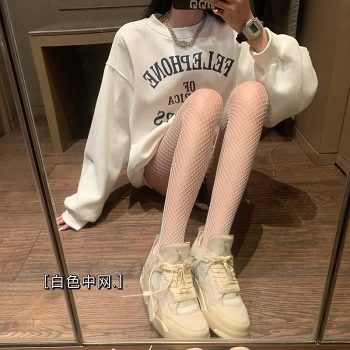 Blanc mi net Bas résille Sexy pour femmes collant en maille Nylon Lingerie bas de cuisse