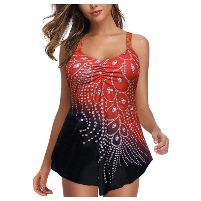 Mode bikini femme maillot de bain deux pièces à imprimé floral pour femme Rouge1447 Rouge