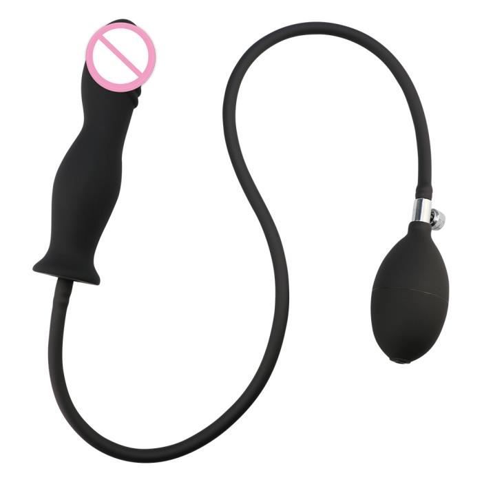 Bouchon Anal Gonflable En Silicone Souple Pompe Noire Perles Anales