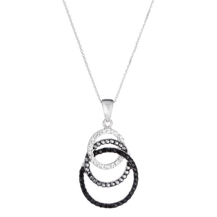 Mes-bijoux.fr - Pendentif + Chaîne Argent 925 Femme Métal Noir et ornée de Cristaux de Swarovski Element - WPI100N38gv