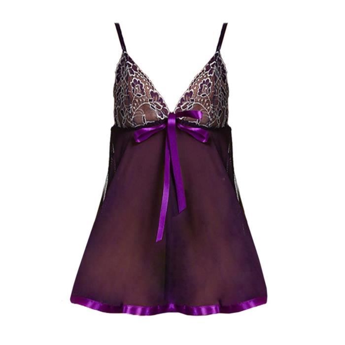 Sasaquoy Nuisette Deshabille Femmes V Neck Lingerie Broderie Dentelle
