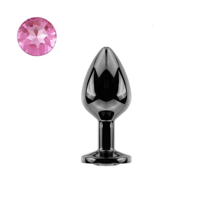 Rose L Bouchon Anal noir en métal lisse inoxydable Base en pierre