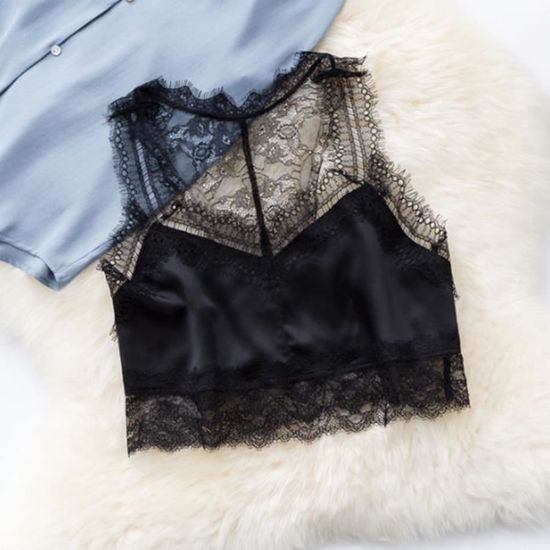 Transparent lacets satin crop top haut femme lingerie sexy été