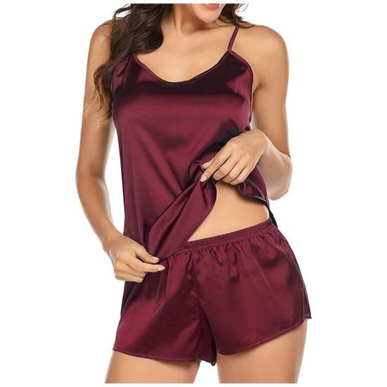 Ensemble Caraco Et Shorty Pour Femme Sexy Lingerie De Nuit Satin Silk