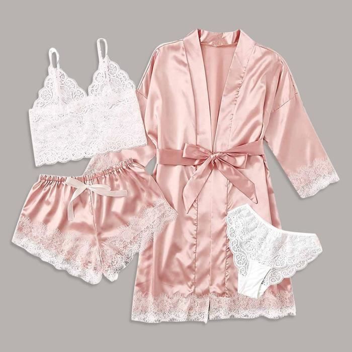 OS Ensemble de lingerie sexy avec jarretelles pour femmes 4 pièces