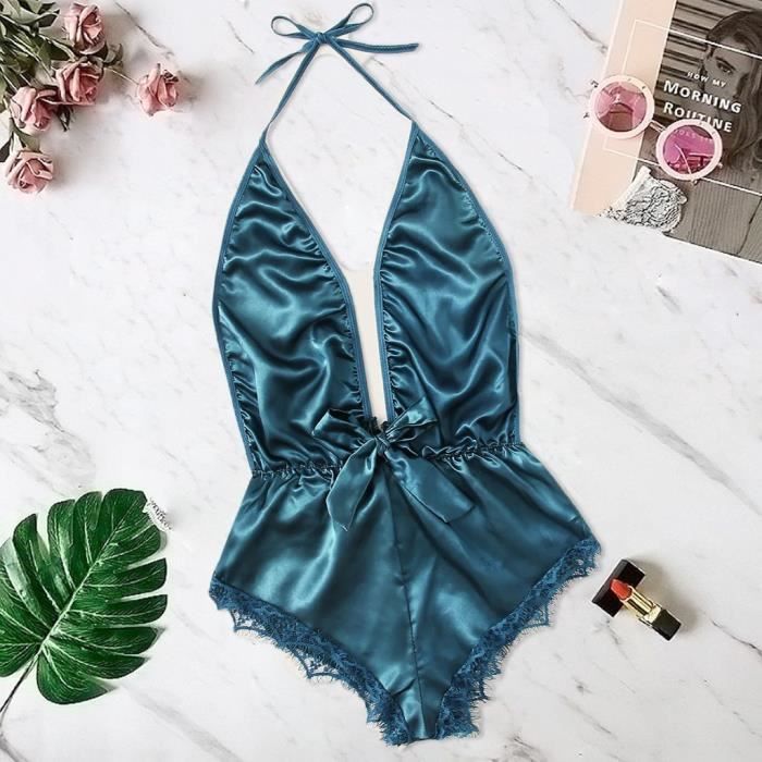 Femmes Col En V Dentelle Tache Noeud Lingerie Body V Tements De Nuit