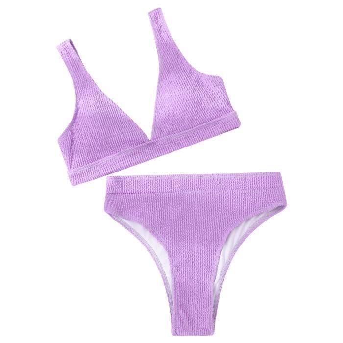 Maillot De Bain Ensemble Bikini Col En V Femmes Deux Pi Ces Pourpre Maillots Fxl Pps