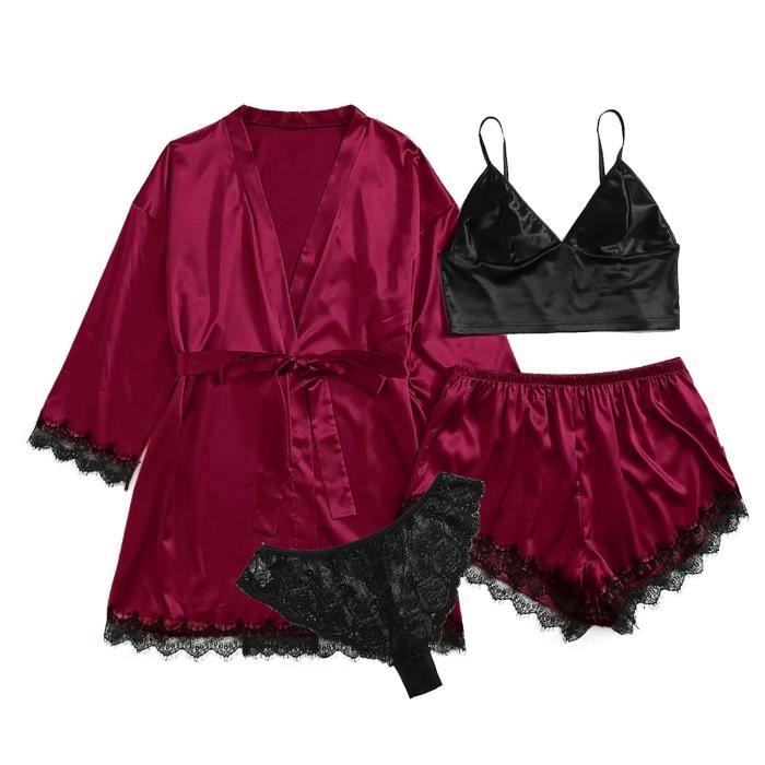 Plus Size Lingerie Sexy Femmes Soie Robe Satin Peignoir Vêtements de Nuit Pyjamas l21549 Rouge