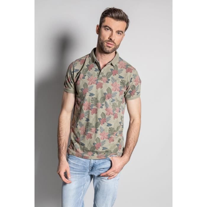 DEELUXE Polo imprimé fleuri MOGADOR Olive