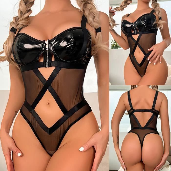 Ensemble De Lingerie En Cuir Artificiel Exquis Pour Femmes Babydoll